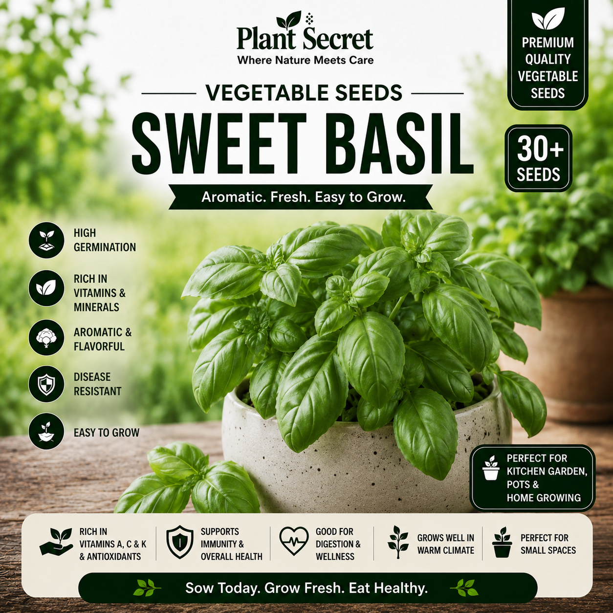 Large Leave Sweet Basil 30+ Seeds