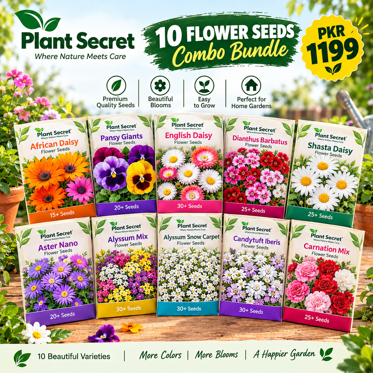 10 Flower Seeds Combo Bundle