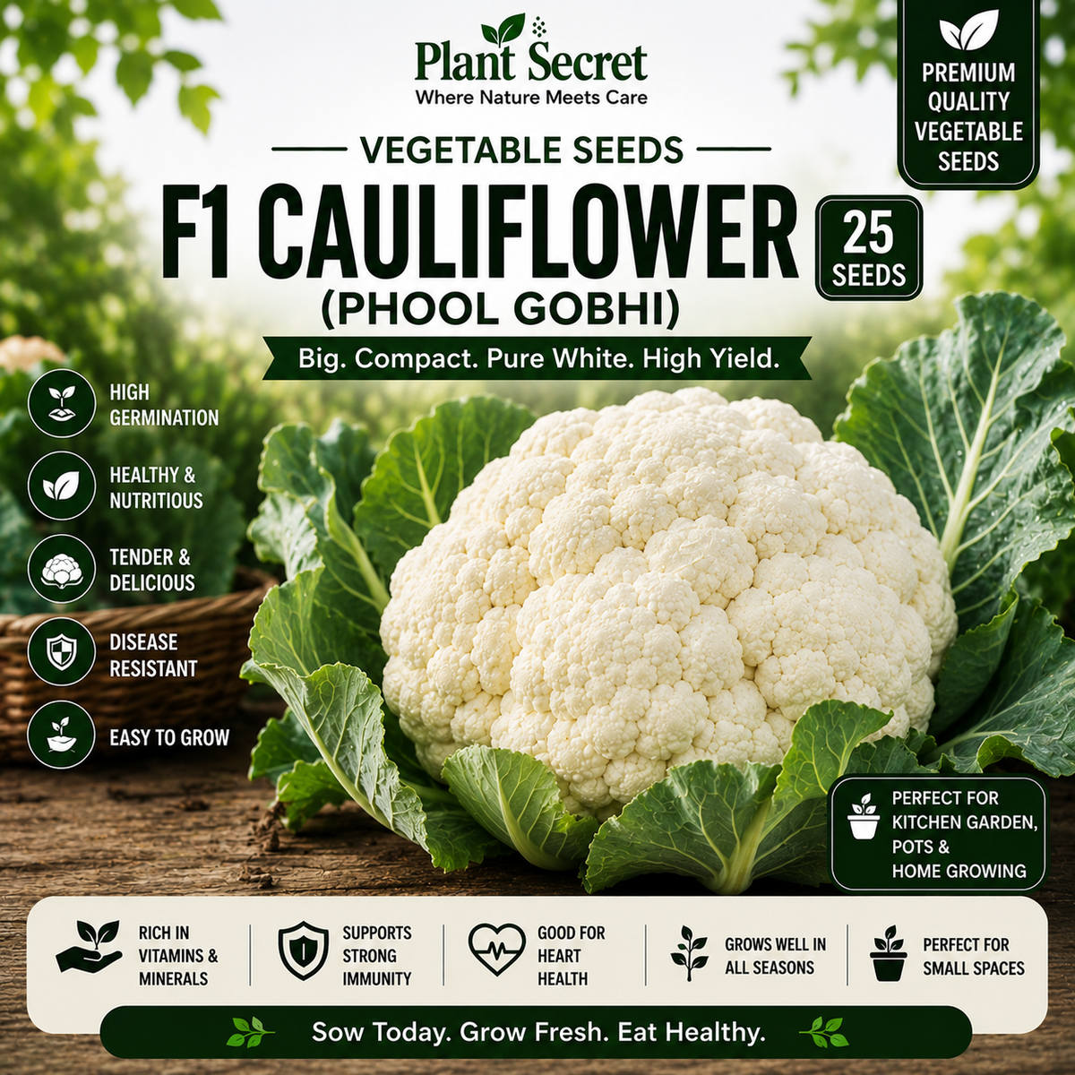 F1 Cauliflower (Phool Gobhi) 25 Seeds