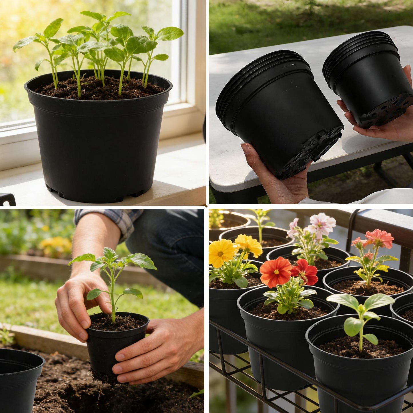 4 Inch Plastic Plant Pots with Drainage Holes Pack of 12/24
