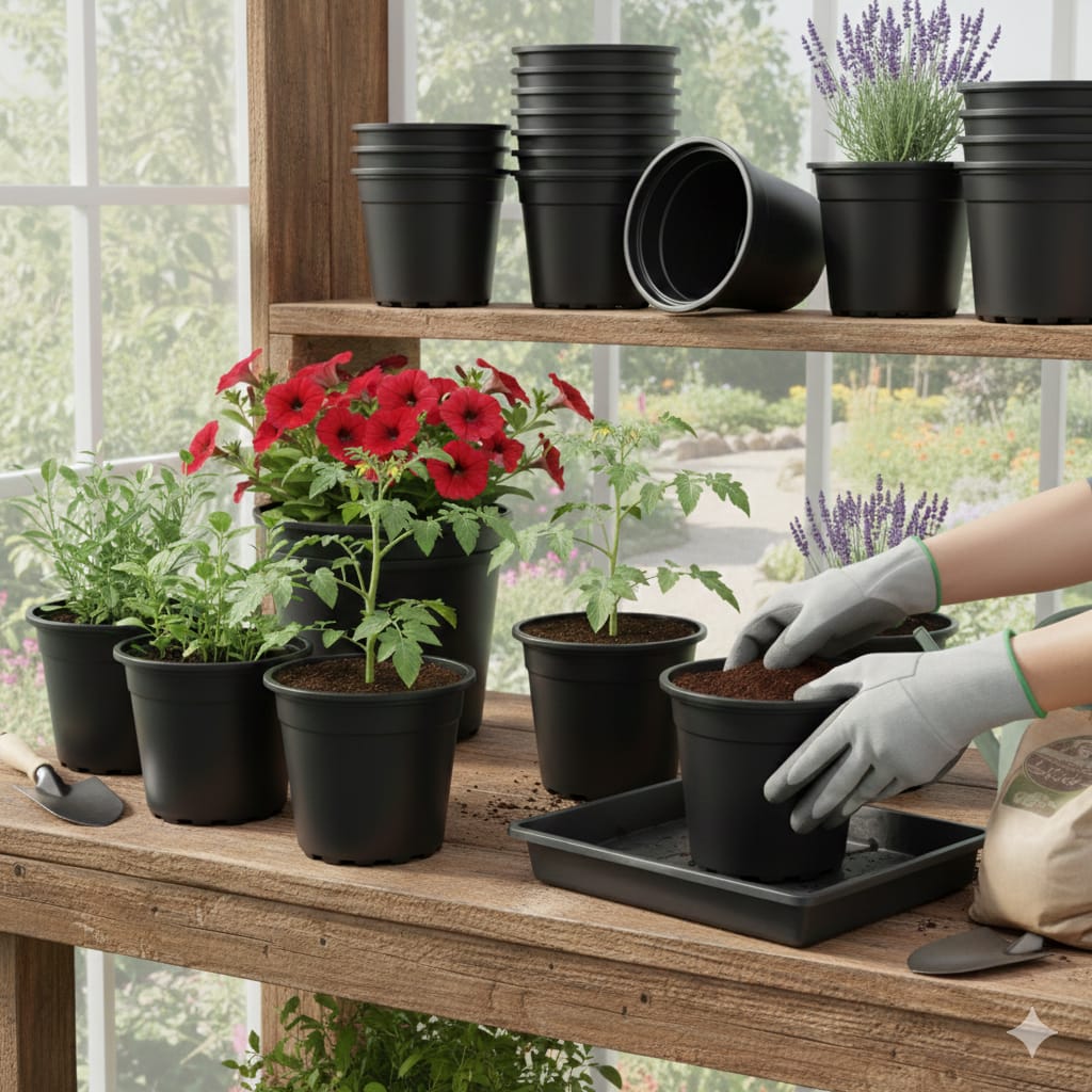 4 Inch Plastic Plant Pots with Drainage Holes Pack of 12/24