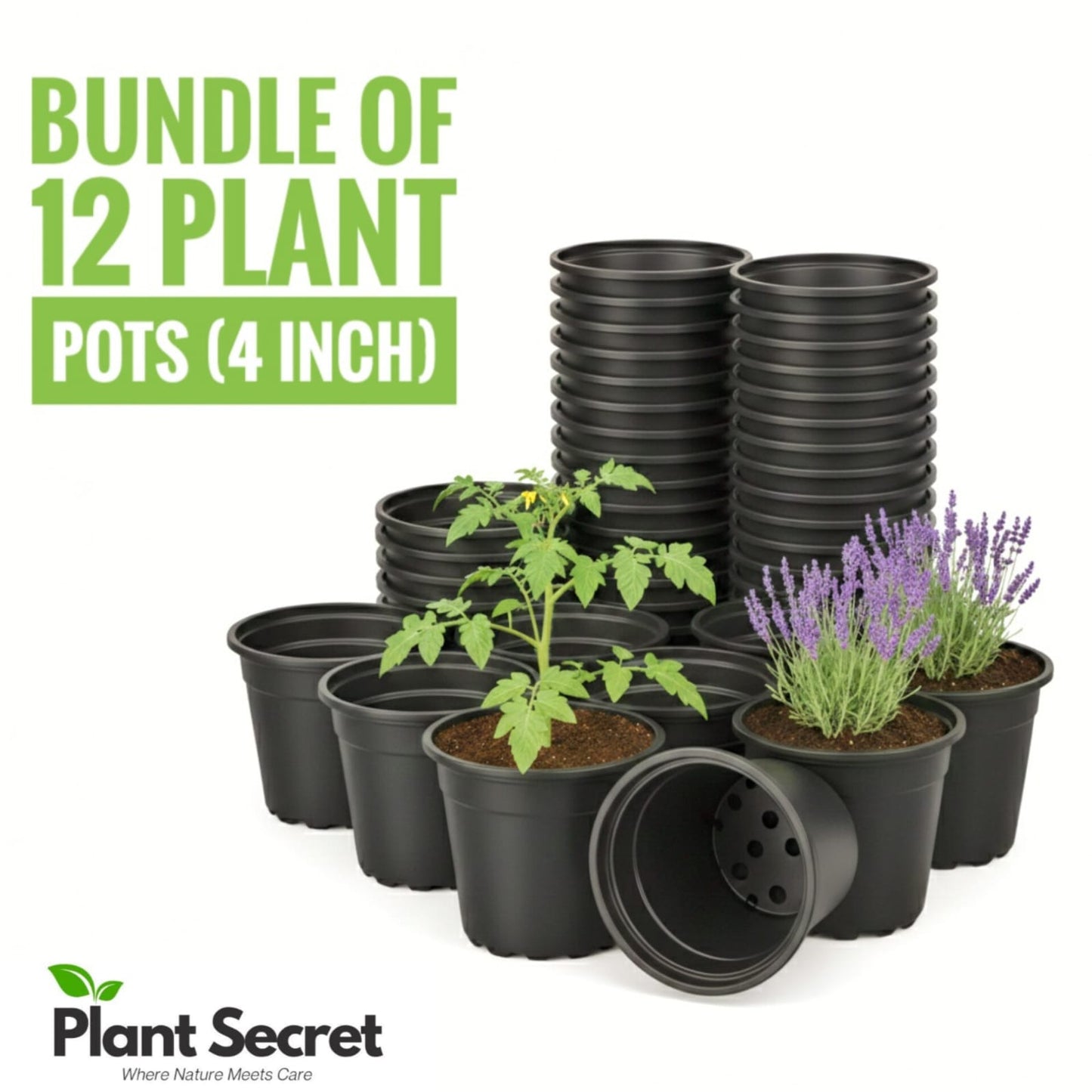 4 Inch Plastic Plant Pots with Drainage Holes Pack of 12/24