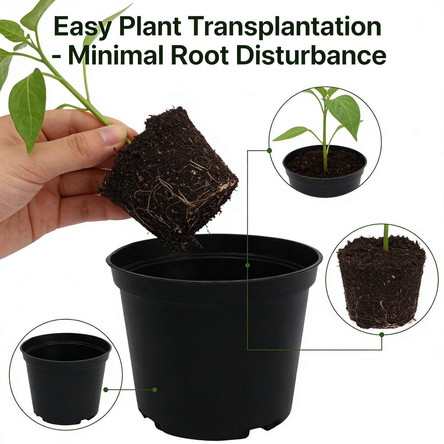 4 Inch Plastic Plant Pots with Drainage Holes Pack of 12/24